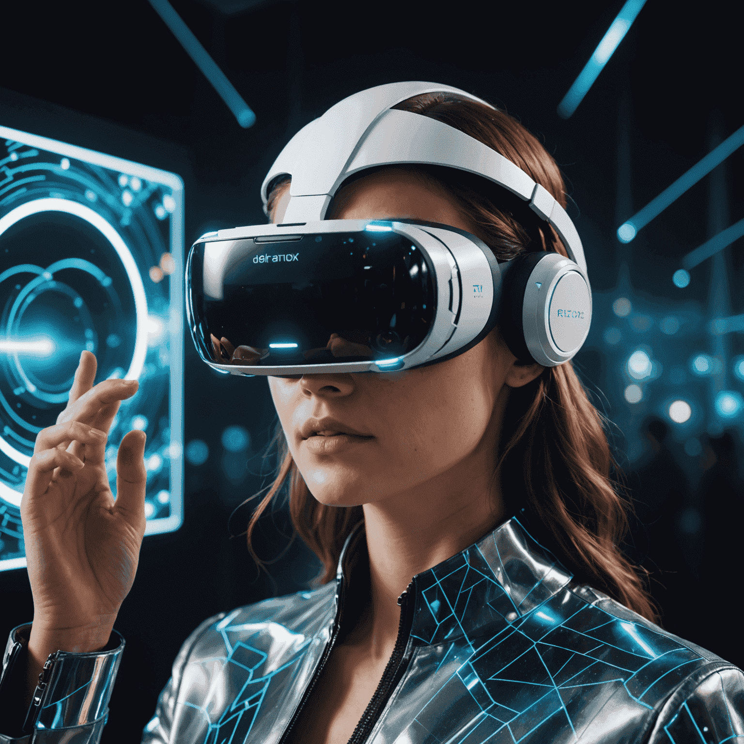 Imagen de tendencias tecnológicas mostrando dispositivos futuristas, realidad virtual y pantallas holográficas