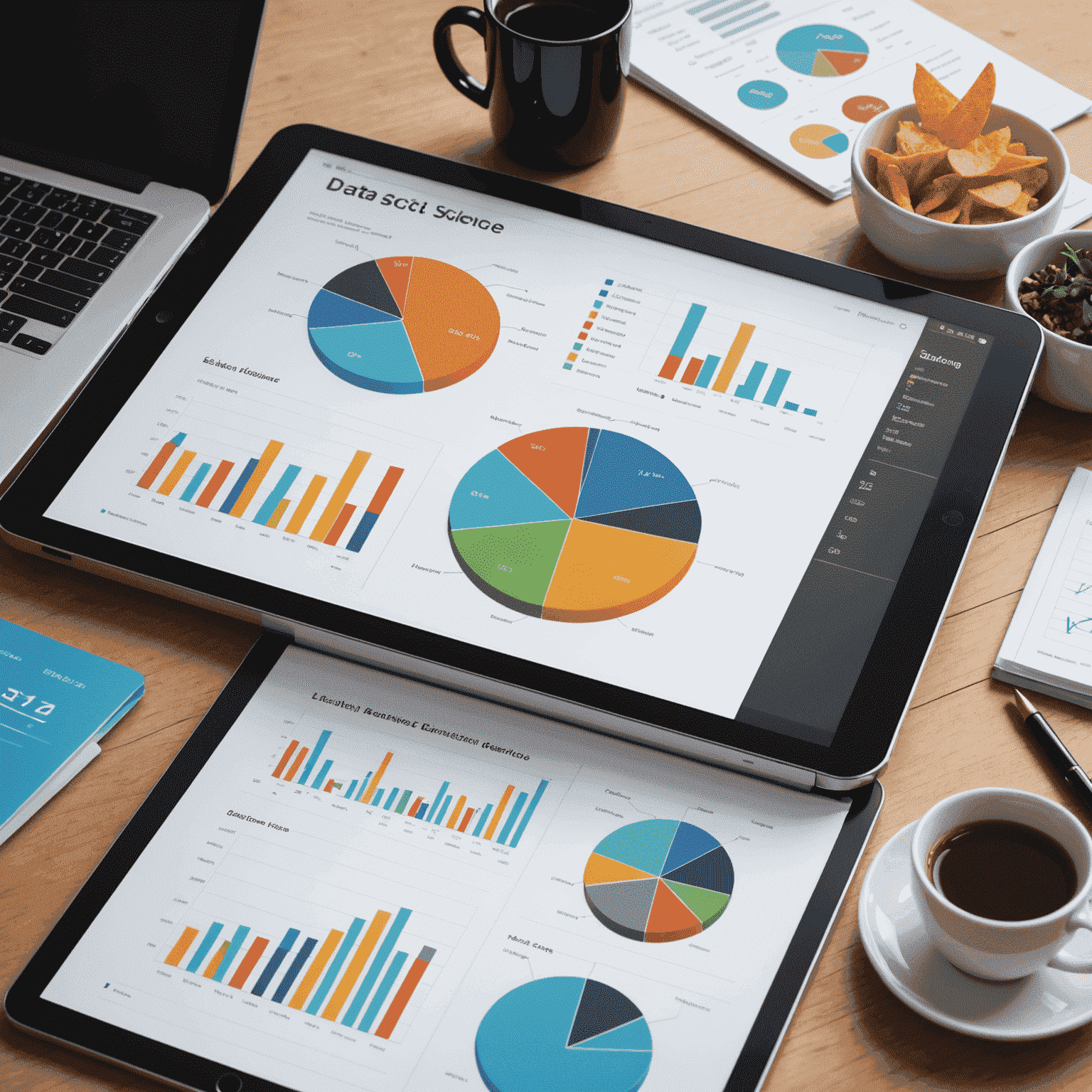 Imagen que muestra gráficos, diagramas y visualizaciones de datos, representando la ciencia de datos