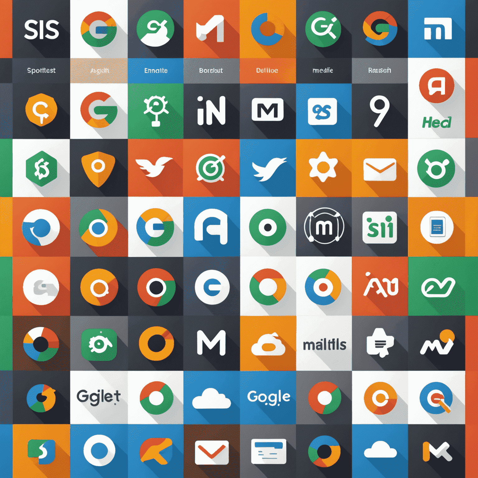 Collage de logos e interfaces de usuario de varias herramientas de marketing digital populares, como Google Analytics, Hootsuite, SEMrush y Mailchimp.